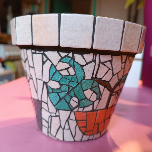 Pot en mosaïque, jardinière en céramique Fleurs de monstera Boho