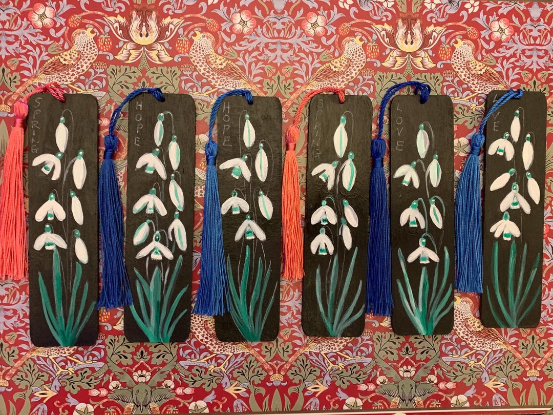 Hand Painted Snowdrop Wooden Bookmark With Tassel - Etsy UK