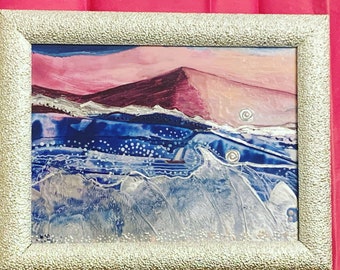 Encaustic art painting . Sea and Moor painting . Room decor .Encaustic Artwork