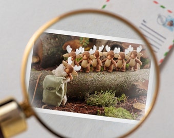 Tiny christmas postcard - tiny deers mini cards - Christmas gifts - party favors
