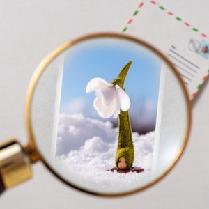 Tiny christmas postcard - Tiny card Snowdrop - Mothers day gifts - Dollhouse miniature card with envelope