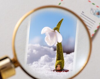 Tiny christmas postcard - Tiny card Snowdrop - Mothers day gifts - Dollhouse miniature card with envelope