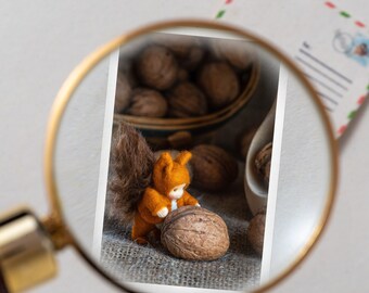 Mini note cards - Squirrel miniature card with envelope - Spring gifts - mini note cards