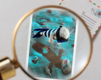 Diver miniature blank card with envelope - Nautical theme