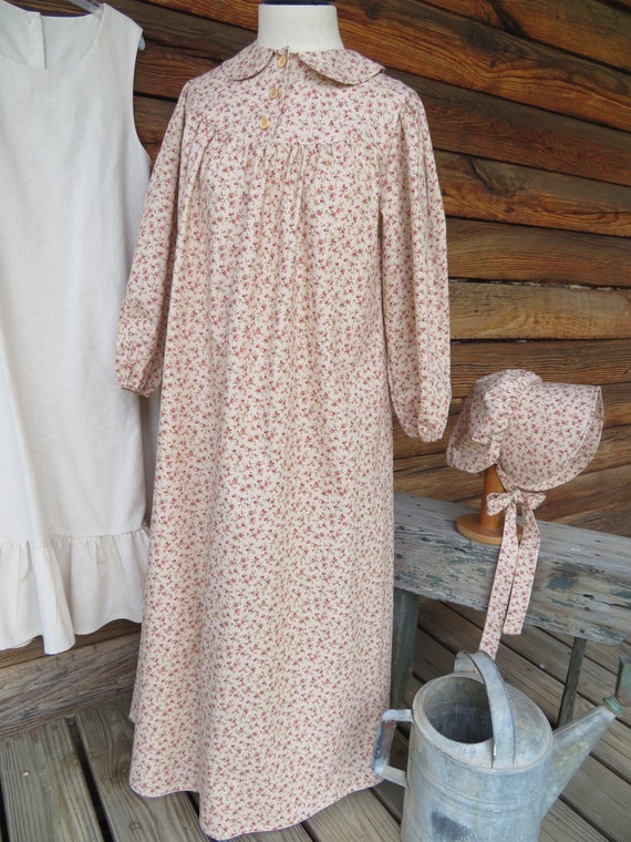 Prairie Pioneer Dress Pinafore Apron & Bonnet 3 Pc Set 7/8 10/12