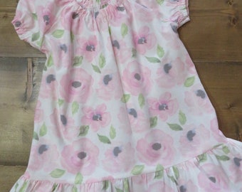 Pink Rose Peasant Dress 2T 3T 4T Toddler Girls Comfortable 100% Cotton Handmade Ruffle