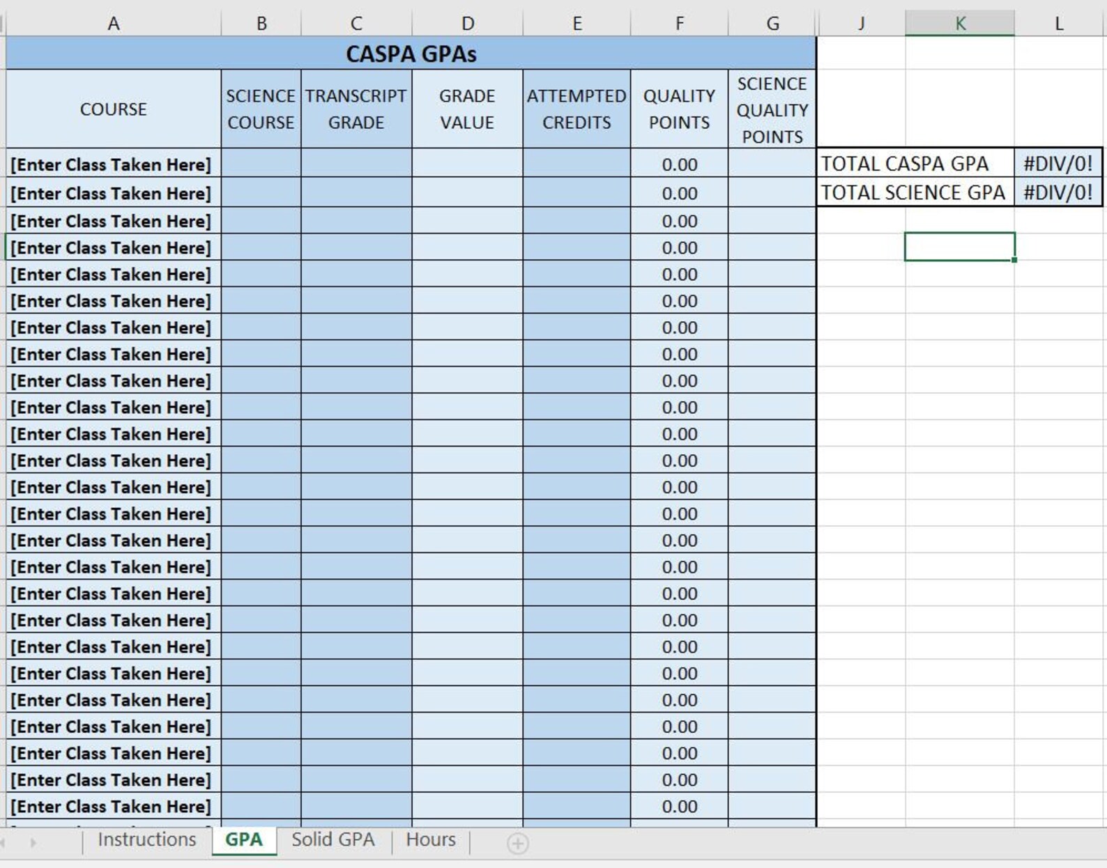 CASPA GPA Calculator / Hours Tracker / Excel Etsy