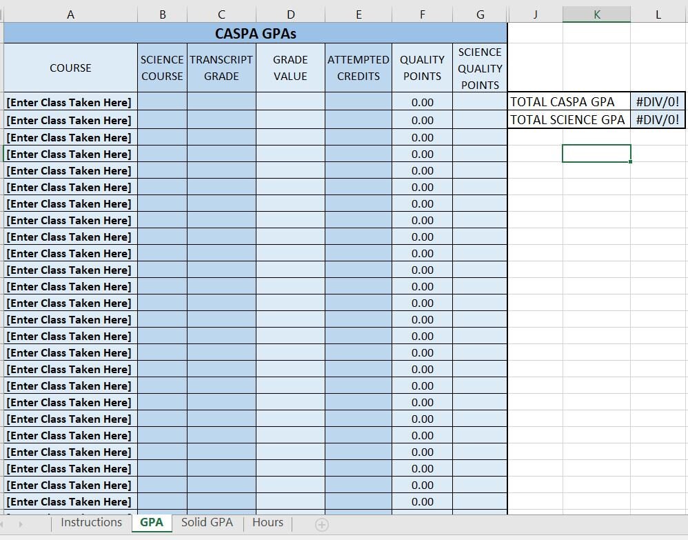 CASPA GPA Calculator / Hours Tracker / Excel Etsy