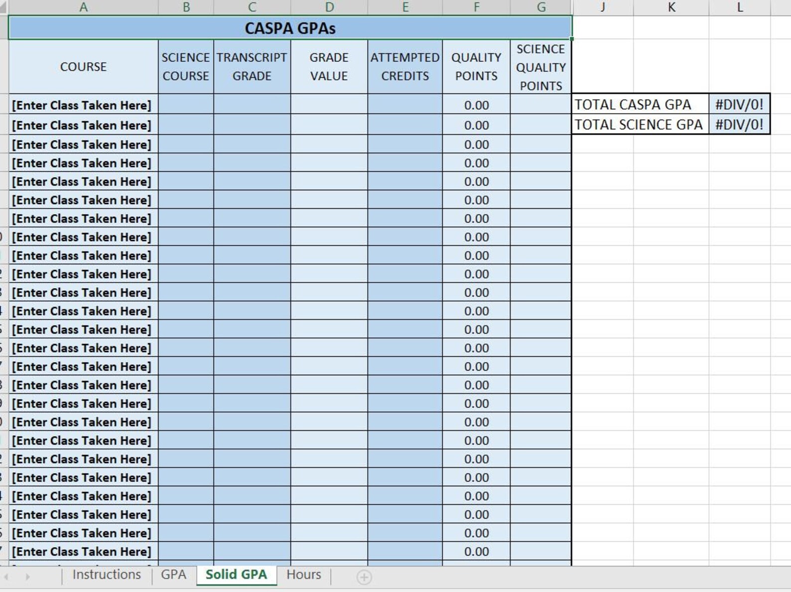 CASPA GPA Calculator / Hours Tracker / Excel Etsy