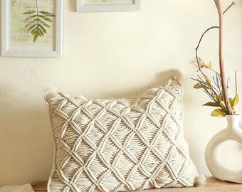 White Macrame Cushion | Boho Macrame Pillow| Boho Cushion