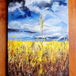 Yellow Field Painting, Original Artwork, Wheat Farm Painting, Scenery Landscape Art, Impressionist sky fine Art 12x16 &quot; by OlgaKleotArt