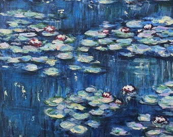Monet Style Water Lily Painting: French Impressionism Art, 12x12