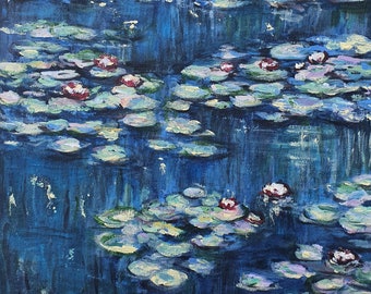 Toile impressionnisme oeuvre d'art originale nénuphar style Monet. OlgaKleotArt, oeuvre d'art originale française 30 x 30 cm