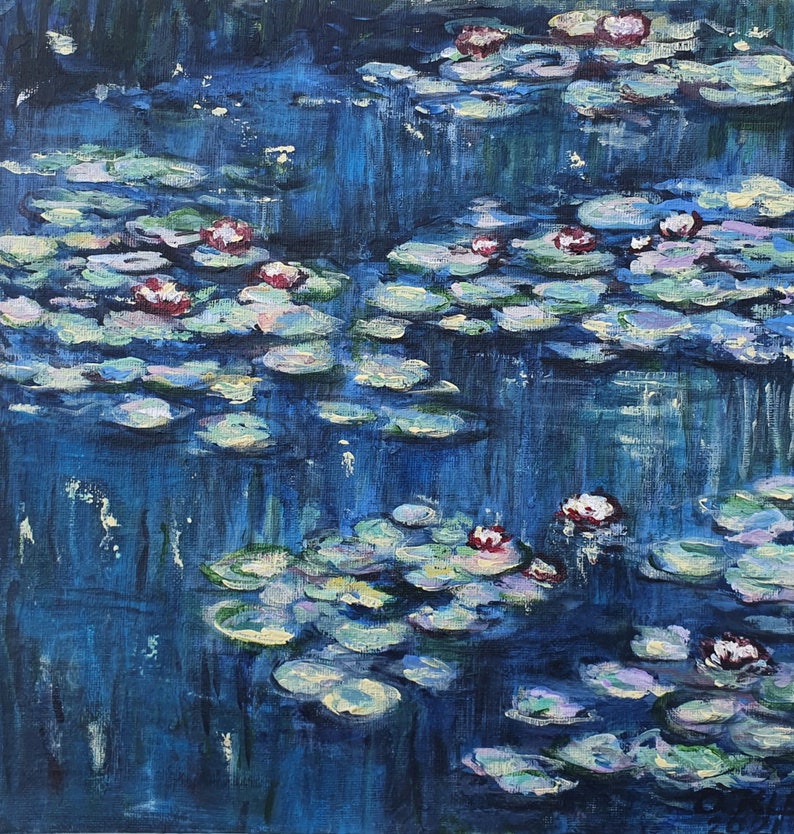 Monet Style Painting Water Lily Original Artwork Impressionism Canvas. French Original Art 1212 inch by OlgaKleotArt image 1