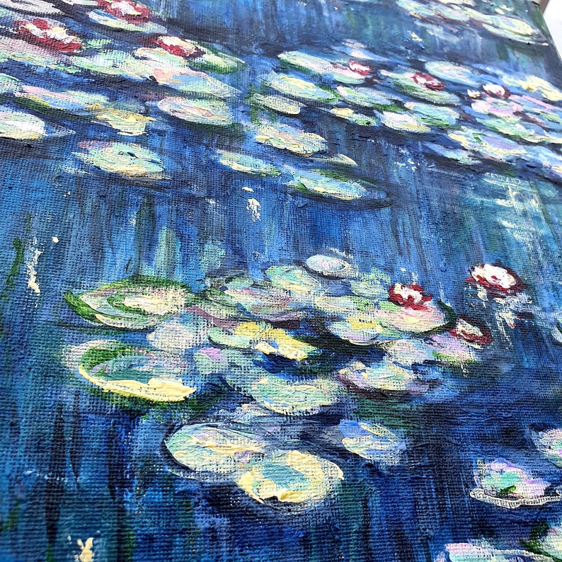 Monet Style Painting Water Lily Original Artwork Impressionism Canvas. French Original Art 1212 inch by OlgaKleotArt image 3