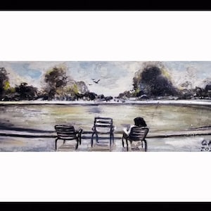Pintura original de paisaje urbano, arte parisino en blanco y negro. Cuadro pequeño, arte mural de viajes, cuadro minimalista de OlgaKleotArt.