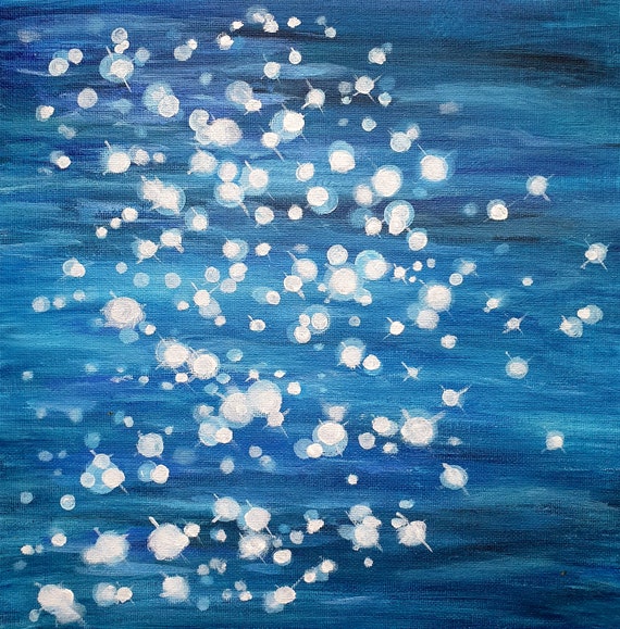 Impasto Seascape Painting: Water Reflection, Blue Wall Art (10x10)