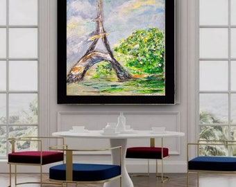 Eiffel Tower original texture painting, Paris fine art, square customised artwork,streced canvas painting