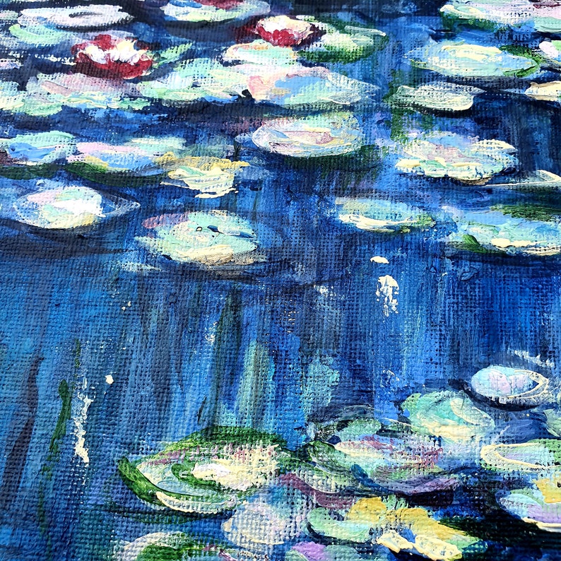 Monet Style Painting Water Lily Original Artwork Impressionism Canvas. French Original Art 1212 inch by OlgaKleotArt image 4