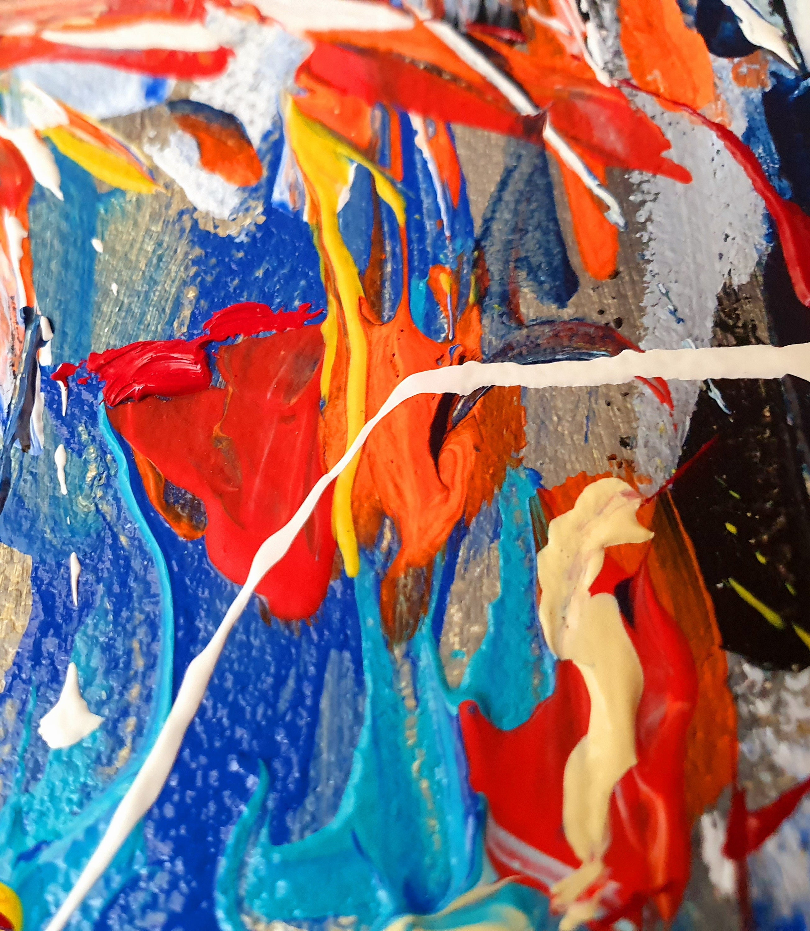 明るい抽象キャンバス絵画：カラフルなモダンアートワーク（8x8インチ