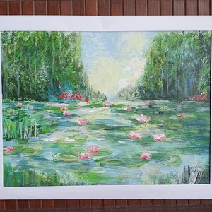 Water Lilies Pond Painting: Impressionist Landscape Art, Monet Inspired (9x12&#39;)
