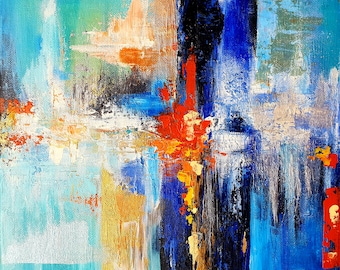 Textured Abstract Painting: Colorful Impasto Canvas Art (12x12 inch)