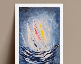 Sailboat Seascape Original Painting  Nautical Artwork by OlgaKleotArt