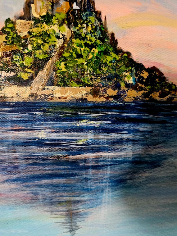 モン・サン＝ミシェルの絵画、ノルマンディーの海景、キャンバスに油彩