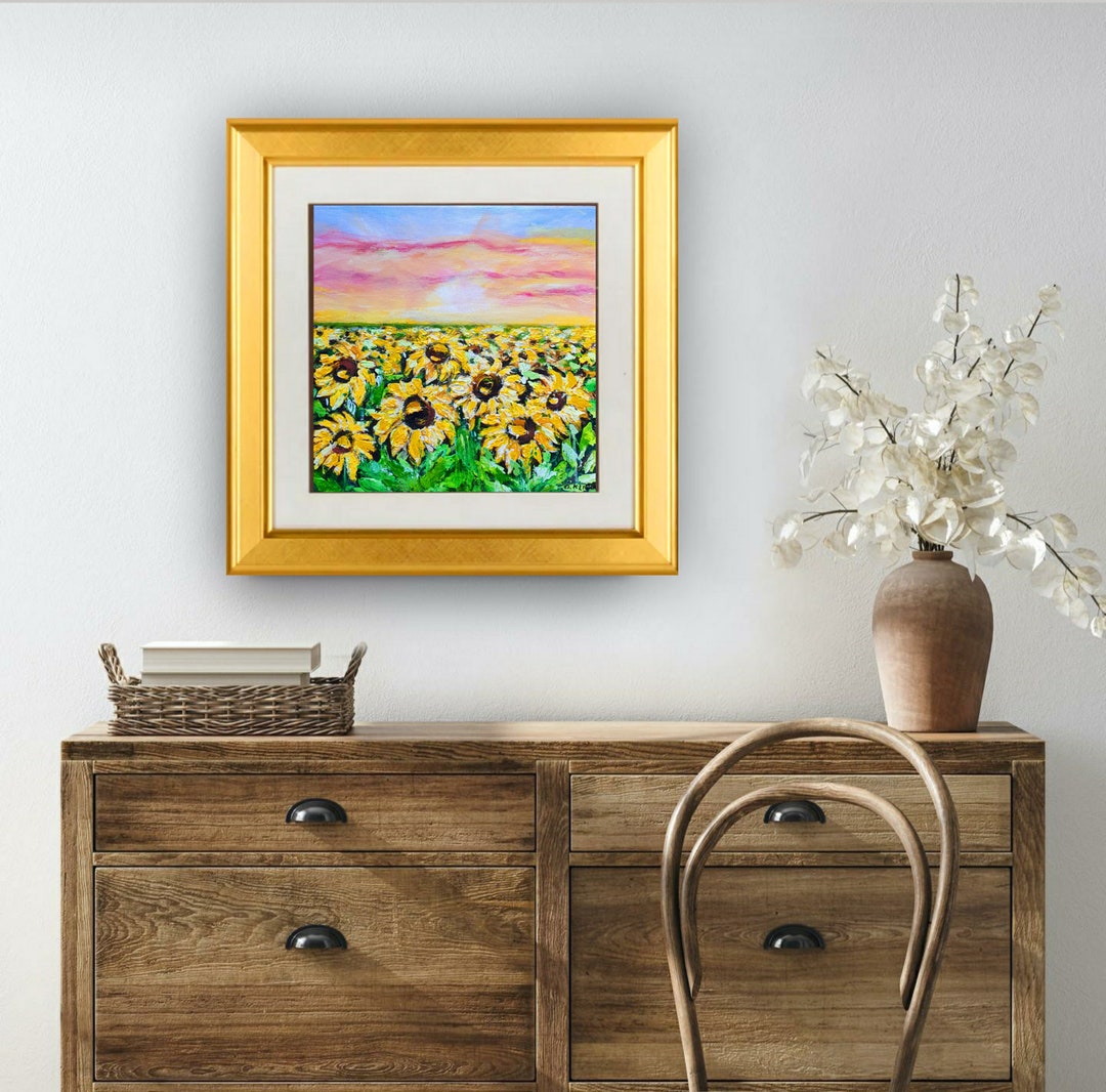 Small Sunflowers Original Painting, Impressionist Style, Textured ...
