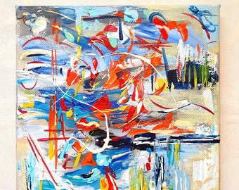 Bright Abstract Canvas Painting: Colorful Modern Artwork (8x8'')