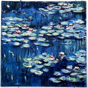 Monet Style Painting Water Lily Original Artwork Impressionism Canvas. French Original Art 1212 inch by OlgaKleotArt image 8