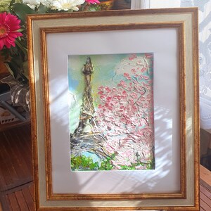 Pintura romántica de París Obra de arte original Impasto Torre Eiffel Pintura abstracta París Primavera Bellas Artes por OlgaKleotArt