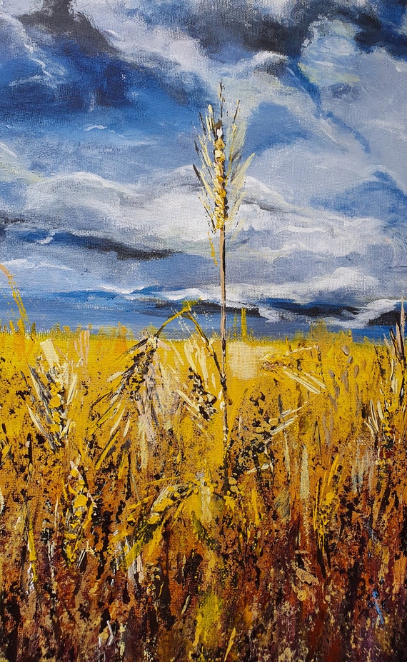 Impressionist Yellow Field Painting: Rustic Farmhouse Landscape