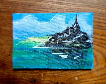 Mont Saint Michel original  painting.ACEO Abstract artwork/ Europe Wall art  / ACEO cart collection by OlgaKleotArt