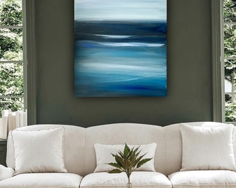 Seascape original painting, minimalist  impasto artwork, costomised  canvas  painting by OlgaKleotArt.