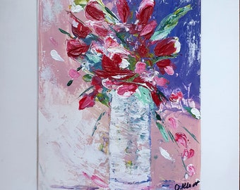 Impasto Flower Painting: Abstract Floral Art, Original Acrylic Artwork (12x9')