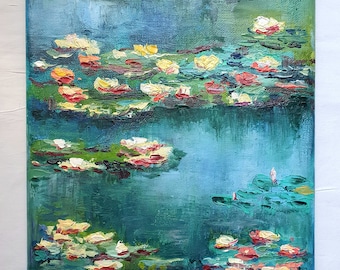 Pintura al óleo de nenúfares: arte empastado inspirado en Monet, 10x12