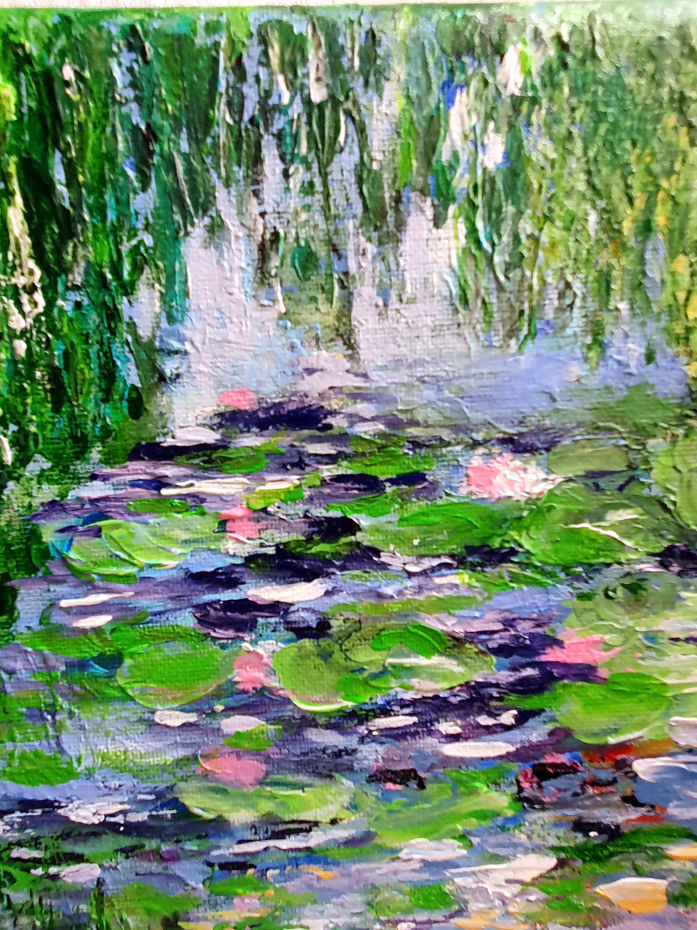 オリジナルの睡蓮のアクリル画：モネ印象派の花の風景 - Etsy 日本