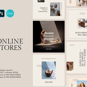 Online Stores, Social Media Template Pack, Canva Template, Adobe Photoshop, GEMLY Store, Discount, Social Media Influencer, Instgram Posts