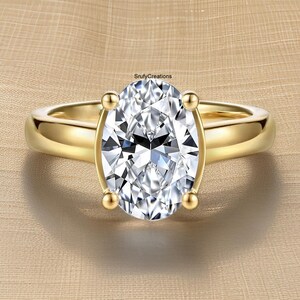 2.00 CT Oval Cut Moissanite Wedding Ring, Hidden Pave Set With Solitaire Diamond Ring, Half Bezel Setting Ring, 10K Yellow Gold Promise Ring