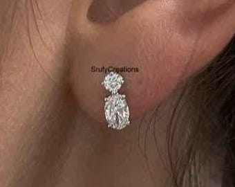2.5 TCW Round & Oval Cut Moissanite Diamond Stud Earrings, 14K Gold Push Back Earrings, Awesome Minimalist Earrings, Birthday Gift For Her