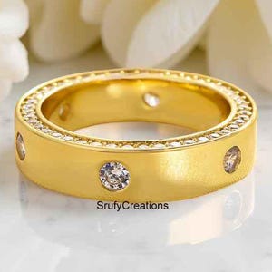 Flush Set 3MM Round Cut Moissanite Diamond Wedding Band, Gorgeous Inside Hide Diamond Pave Setting Band, 18K Yellow Gold Band, Stacking Band
