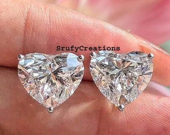 Solitaire Moissanite Stud Earrings, 3 CT Heart Shaped Moissanite Diamond Earrings, 14k Gold Earrings, Screw Back Earrings, Everyday Earrings
