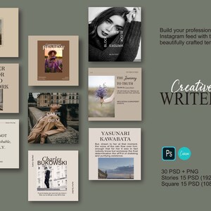 Scrittori creativi, modelli Canva, Social Media Pack, scrittori, autori, poeti, blogger, feed Instagram, design professionale e creativo