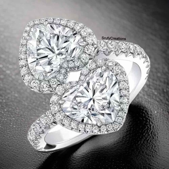 Pave Setting Bypass Shank Ring, TCW Heart Cut Colorless