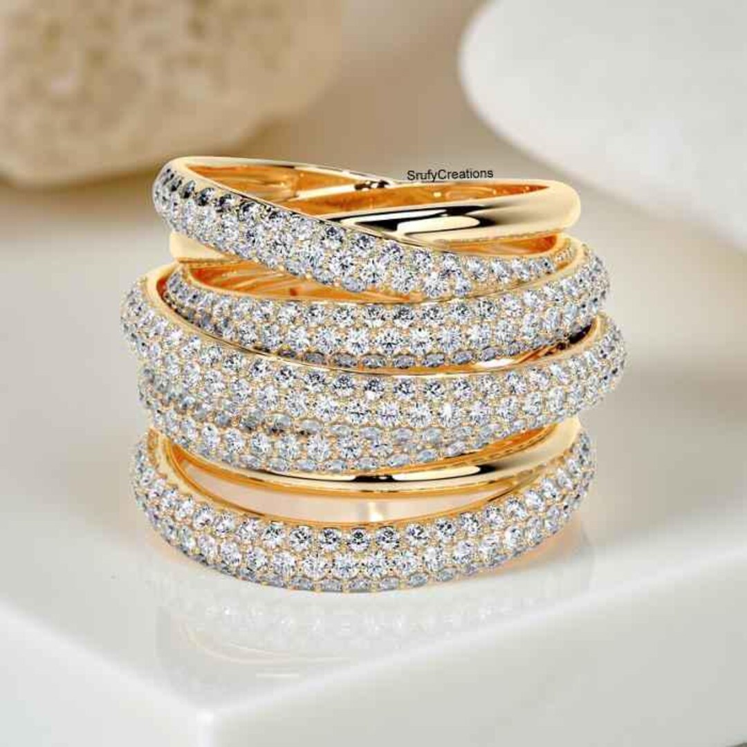 Round Cut Multi Row Micro Pave Design Crossover Ring, 1.50 MM Round Cut ...