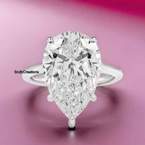 15X10mm Pear Cut Colorless Moissanite Diamond Ring, 5 Prong Solitaire Large Diamond Ring, 14k White Gold Wedding Ring, Proposal Ring For Her
