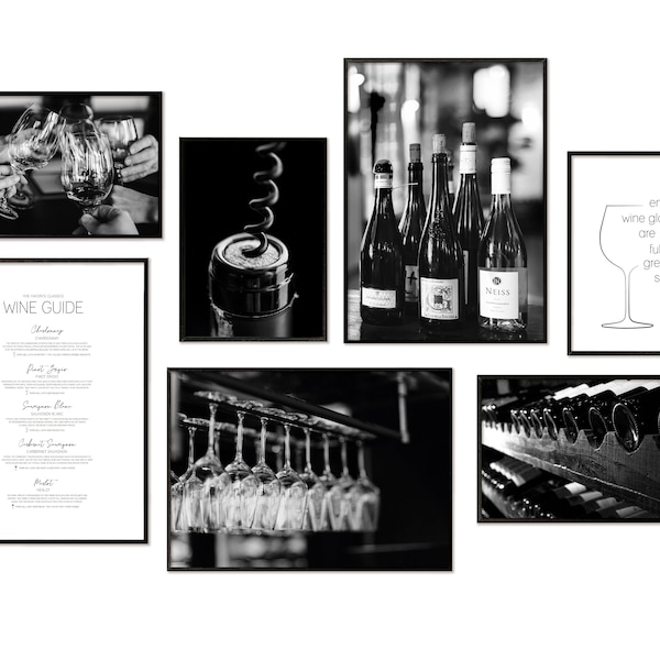 Poster Set Küche | Bilder Set Wein | Wandbilder Wine Küchenposter Deko Weinglas Weinflasche | Hyggelig Home Posterset ohne und mit Rahmen