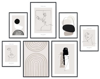 Posterset abstract | Fotoset grijs beige |  Wandfoto's woonkamerdecoratie slaapkamer hal | Hyggelig Home posterset zonder lijst