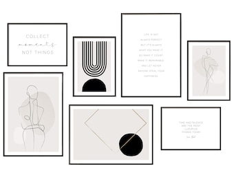 Posterset abstract | Fotoset grijs beige |  Wandfoto's woonkamerdecoratie slaapkamer hal | Hyggelig Home posterset zonder lijst